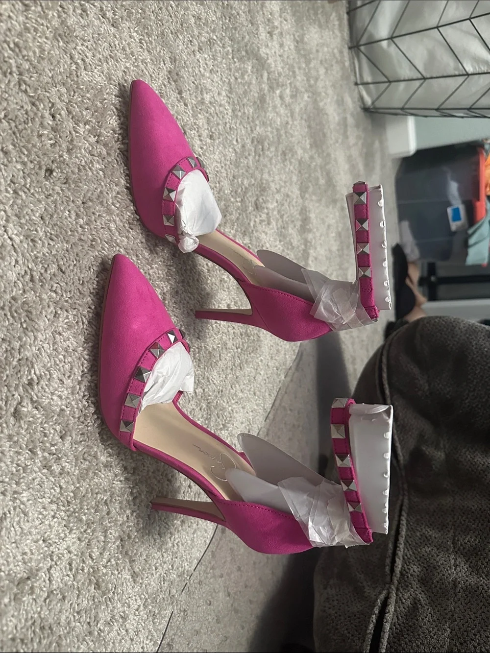 Jessica Simpson Magenta Suede  Studded Pointed-Toe Ankle-Strap Heels NWOB